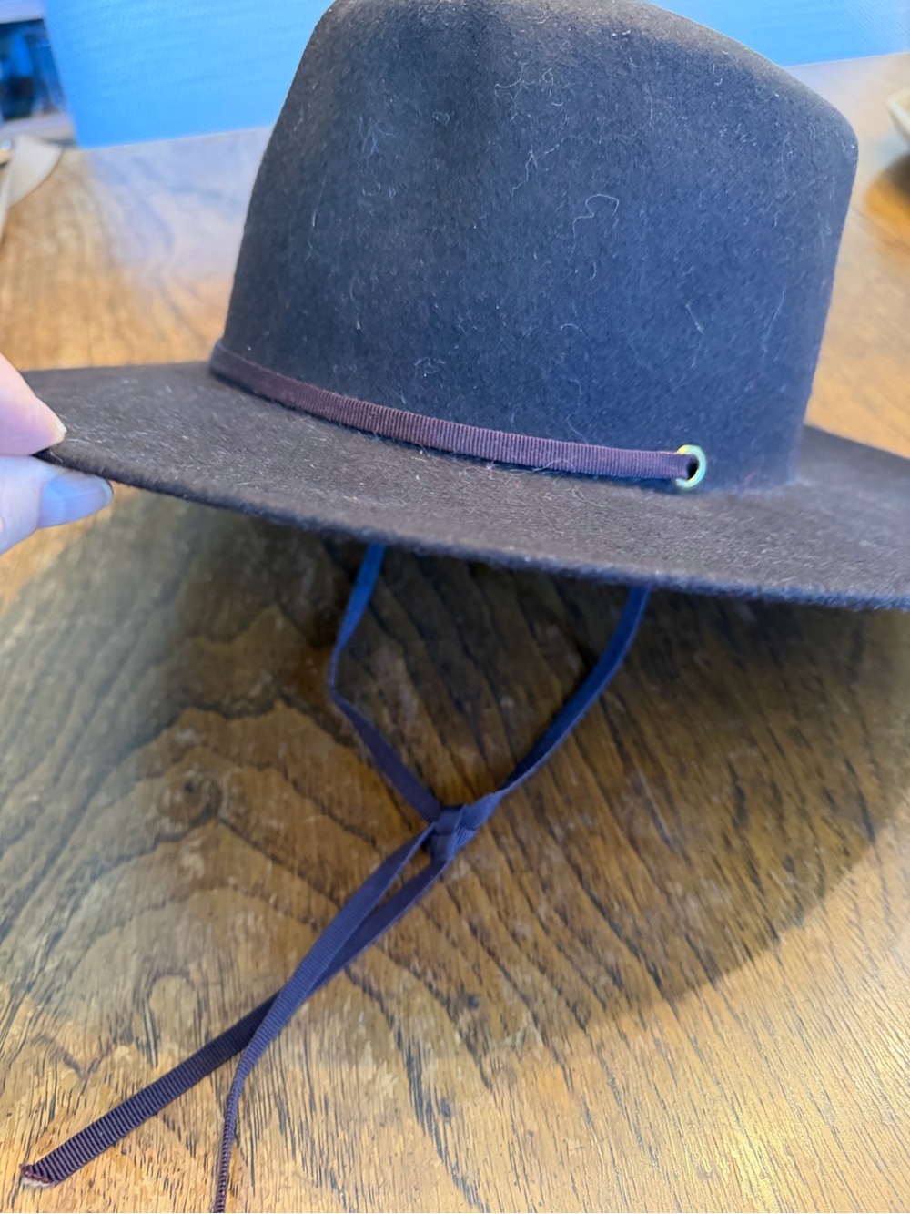Women's Wide-Brim Felt Hat with Chin Strap - Brown